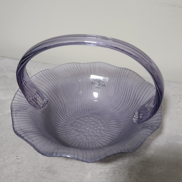 🌟 Laslo Mikasa Japana Vintage Lavender Glass Candy Dish Bride's Basket Purple - Picture 2 of 16